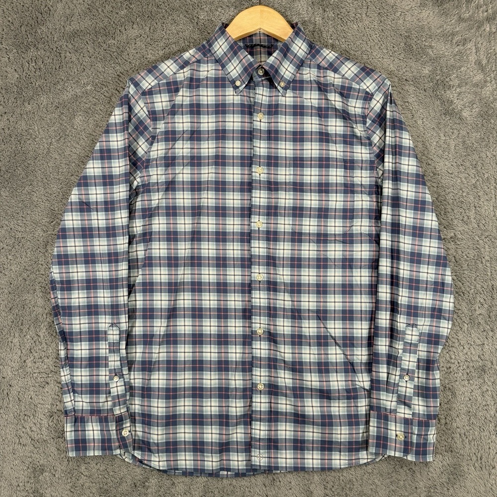 Vineyard Vines OTG Performance Shirt Mens M Blue Plaid Brrr On The Go Stretch